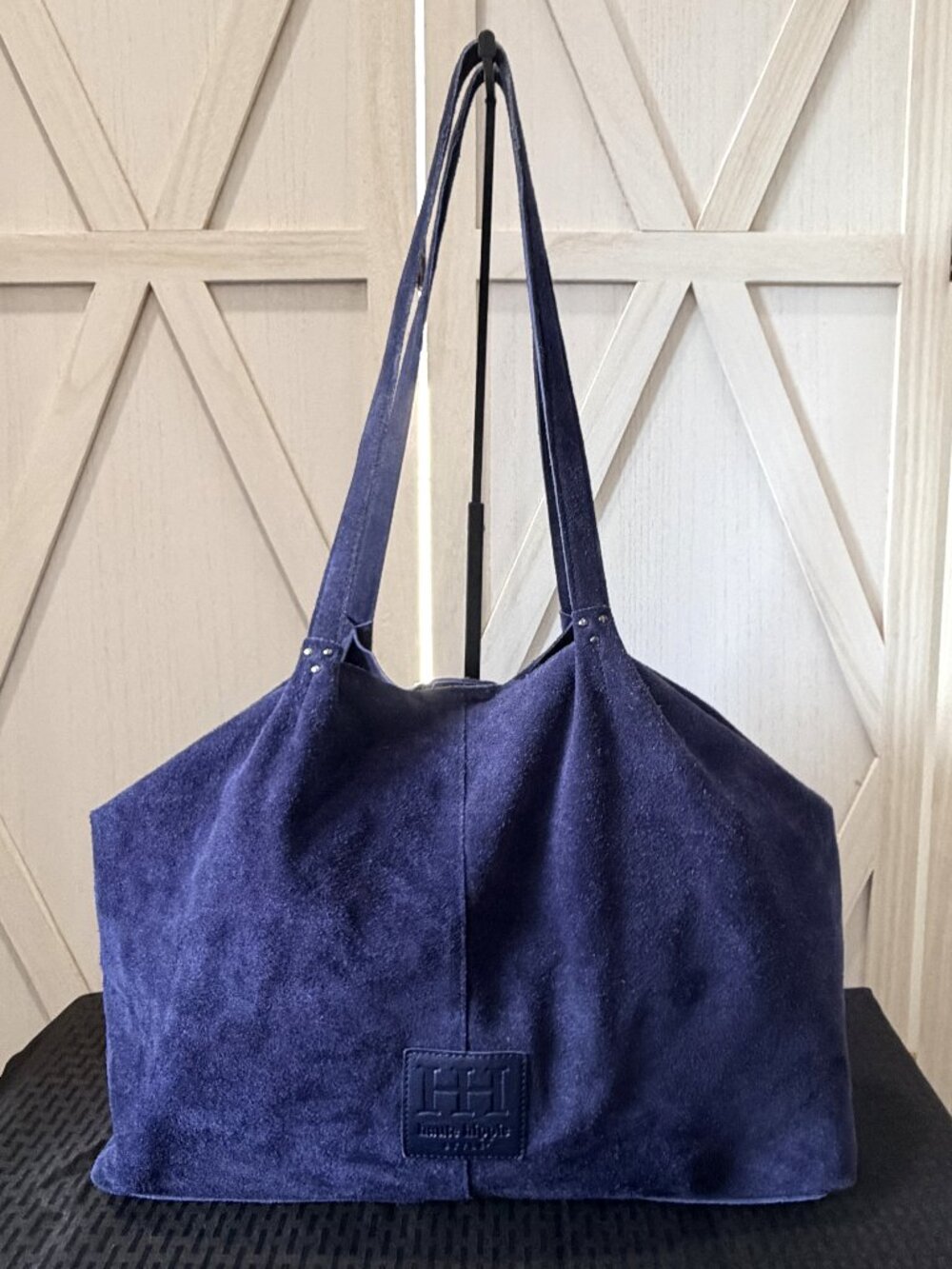 Haute Hippie Blue Suede Leather Oversized Tote Shoulder Bag + Pouch